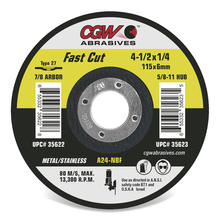 CGW Abrasives 35661 - Fast Cut 1/4" Depressed Center Grinding Wheels