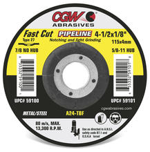 CGW Abrasives 59101 - Pipeline 1/8" Depressed Center Grinding Wheels - Aluminum Oxide