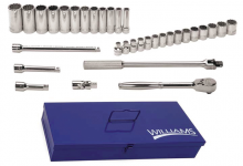 Williams JHWMSS-33FTB - 33 pc 1/2" Drive 12-Point Metric Shallow and Deep Socket and Drive Tool Set Packed Keep Safe Foa