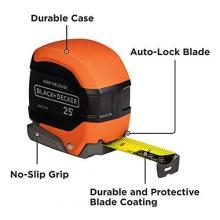 BLACK AND DECKER BDHT36725AP - BLACK+DECKER Tape Measure, Grip Release, Autolock & Self Lock, 25-Foot